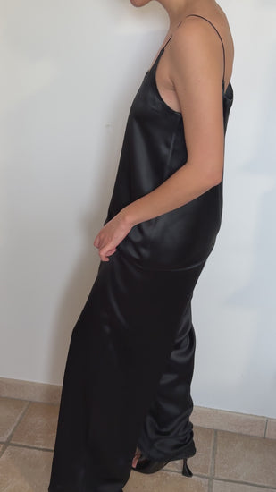 Claire Satin Wide Pants in Black by OEA PARIS