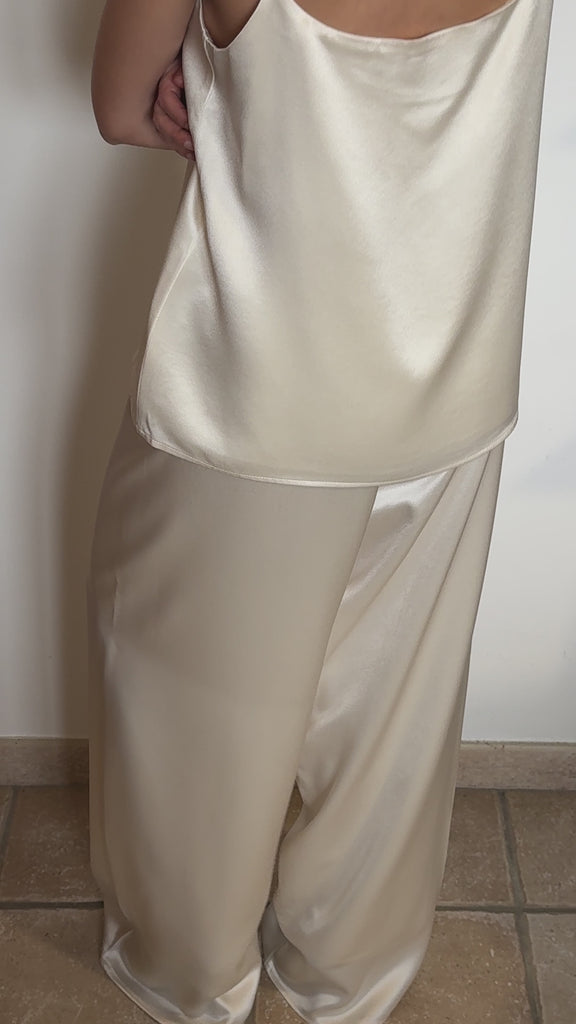 Claire Satin Wide Pants in Ivory by OEA PARIS