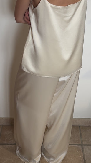 Claire Satin Wide Pants in Ivory by OEA PARIS